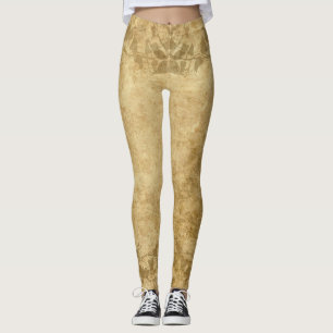 Rustic Brown Vintage papper parchment och vinstock Leggings