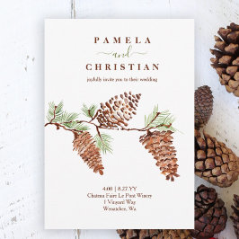 Rustic Brown Watercolor Pinecones Bröllop Inbjudningar