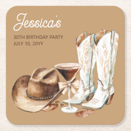 Rustic Brown Western Cowgirl 30th Birthday Party Underlägg Papper Kvadrat