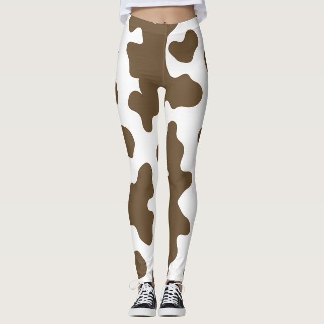 Rustic Brown & White Cow Print Land Western Leggings (Framsida)