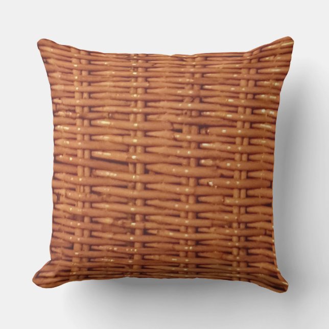 Rustic Brown Wicker Basket Land Stil Funny Kudde (Framsida)
