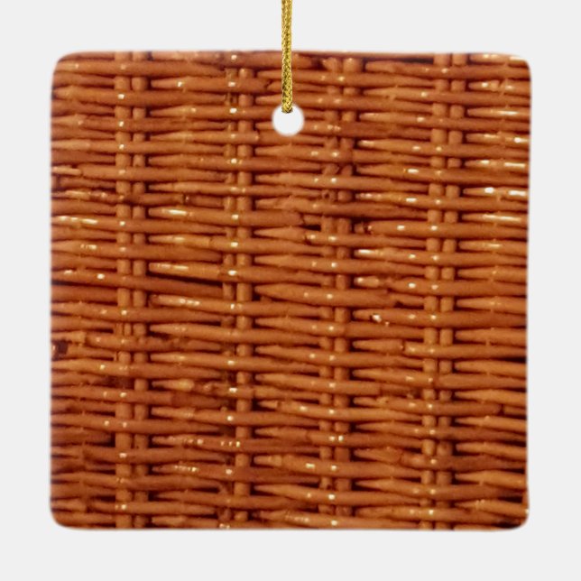 Rustic Brown Wicker Picnic Basket Land Stil Julgransprydnad Keramik (Baksida)