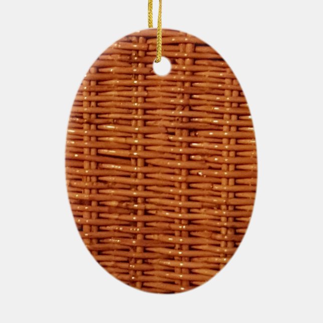 Rustic Brown Wicker Picnic Basket Land Stil Julgransprydnad Keramik (Baksidan)