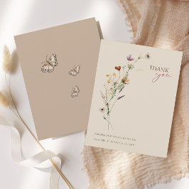 Rustic Brown Wildblommor och Butterflies Bröllop Tack Kort