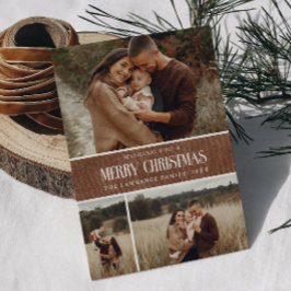 Rustic Brown Winter jul 3 Photo Collage Julkort