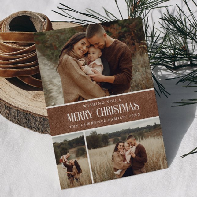 Rustic Brown Winter jul 3 Photo Collage Julkort (Skapare uppladdad)