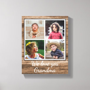 Rustic Brown Wood 4 Photo Collage Grandma Canvastryck