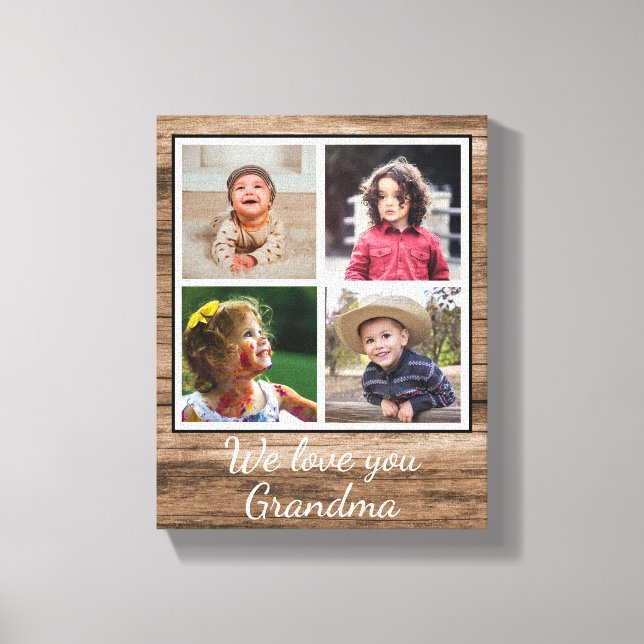 Rustic Brown Wood 4 Photo Collage Grandma Canvastryck (Framsida)