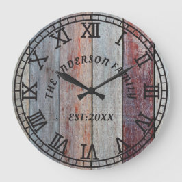 Rustic Brown Wood Anpassningsbar Family Namn Stor Klocka