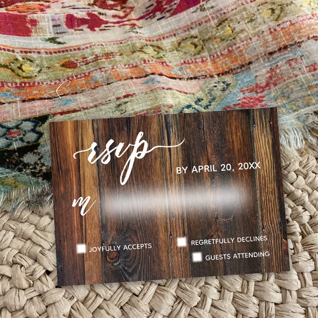 Rustic Brown Wood Avslappnad Request Bröllop OSA Kort (Skapare uppladdad)
