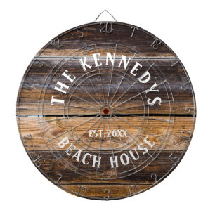 Rustic Brown Wood Beach house Family Namn  Darttavla