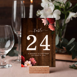 Rustic Brown Wood Boho Coral Blommigt Bordsnummer