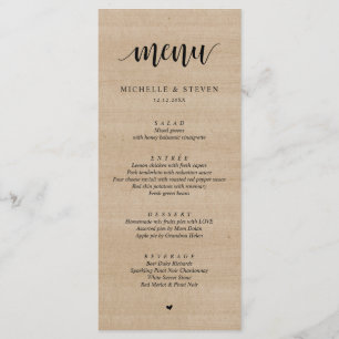 Rustic Brown Wood Bröllop Elopement Middag Meny