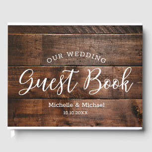 Rustic Brown Wood Couple Photo Bröllop Gästböcker