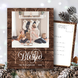Rustic Brown Wood Elegant-skript BLESSED Minimal Vykort
