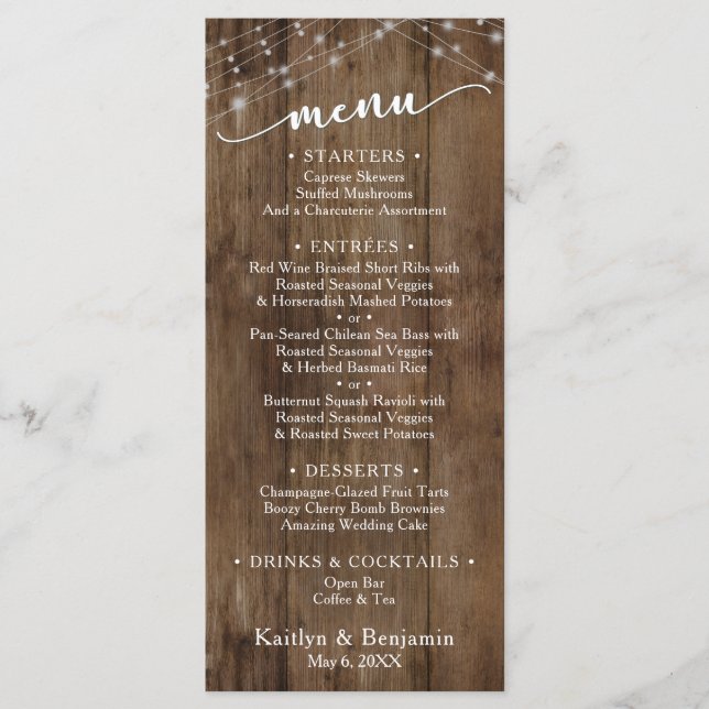 Rustic Brown Wood Fairy Ljus, Elegant Typography Meny (Framsida)