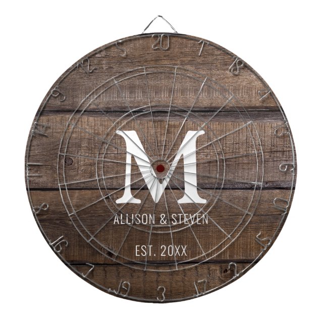 Rustic Brown Wood Farmhouse Family Monogram Darttavla (Framsidan)