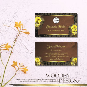 Rustic Brown Wood Grain Träd Bark Blommigt med Lo Visitkort