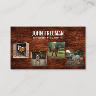 Rustic Brown Wood Horse Photo Equestrian Visitkort