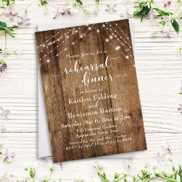 Rustic Brown Wood & Light Strings Rehearsal Middag Inbjudningar