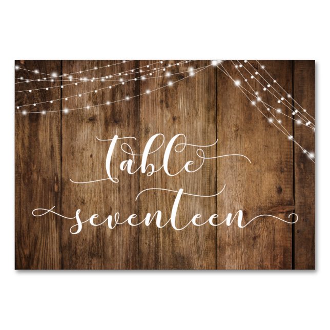 Rustic Brown Wood & Ljus Bord Seventeen Card Bordsnummer (Framsidan)