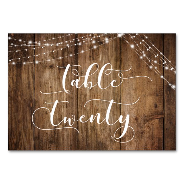 Rustic Brown Wood & Ljus Bord Tjugokort Bordsnummer (Framsidan)