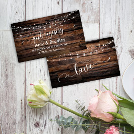 Rustic Brown Wood & Ljus, Bröllop Gift Registry Tilläggskort
