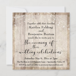 Rustic Brown Wood & Ljus Evening Bröllop Events Inbjudningar