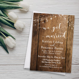 Rustic Brown Wood & Ljus We Har Married Event Inbjudningar