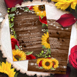 Rustic Brown Wood Solros och Röd ros Bröllop Inbjudningar<br><div class="desc">Tittar du om julsolros och röd ros bröllopsinbjudan till din Big Day? Skapa din egen elegant, personlig inbjudan med hjälp av en unik DIY-mall som är enkel att anpassa. Raphaela Wilsons ursprungliga blommigt har ljusa solblommor och burgundy röd ros med baby utandning och grönt löv för en mjuk botanisk känsla....</div>