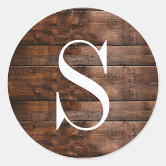 Rustic Brown Wood Struktur Monogram Runt Klistermärke