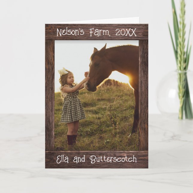Rustic Brown Wood Text Editable Faux Photo Frame Kort (Framsida)