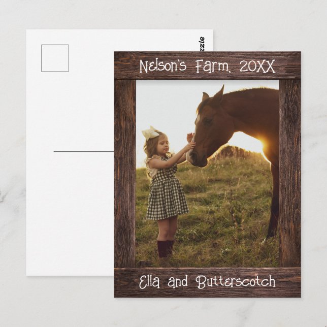 Rustic Brown Wood Text Editable Faux Photo Frame Vykort (Fram/baksida)