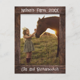 Rustic Brown Wood Text Editable Faux Photo Frame Vykort