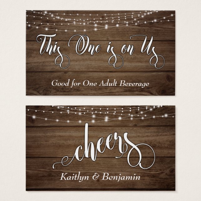 Rustic Brown Wood & White Ljus, Drink Biljett (Framsida & baksida)