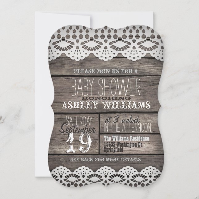 Rustic Brown Wood & White Snöre Baby Shower Inbjudningar (Framsida)