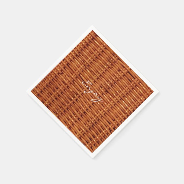 Rustic Brown Wood Wicker Picnic Basket Funny Pappersservett (Hörn)