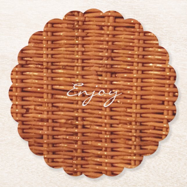 Rustic Brown Wood Wicker Picnic Basket Funny Underlägg Papper (Framsida)