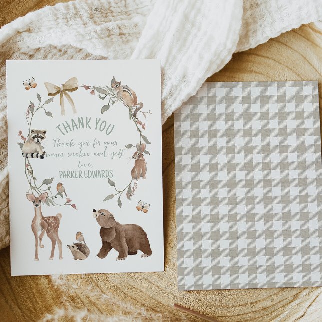 Rustic Brown Woodland Baby Shower  Tack Kort (Gender Neutral Woodland Baby Shower Thank You Card Template, Rustic Woodland Animals Thank You Card)