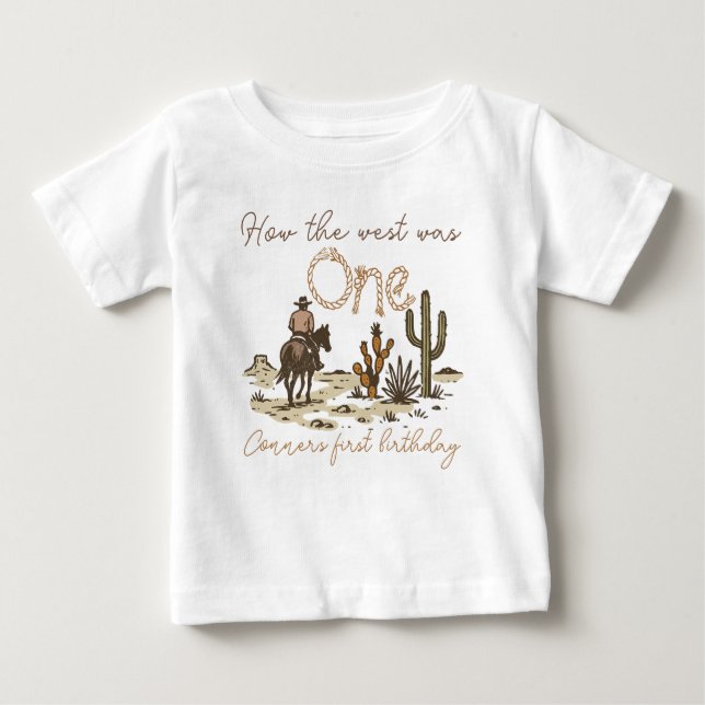 Rustic Brun Cowboy Hur Väst Var En 1-årsdag  T Shirt (Framsida)