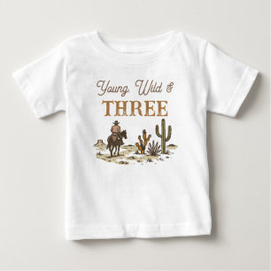 Rustic Brun Cowboy Ung, Vild Tre Födelsedag  T Shirt