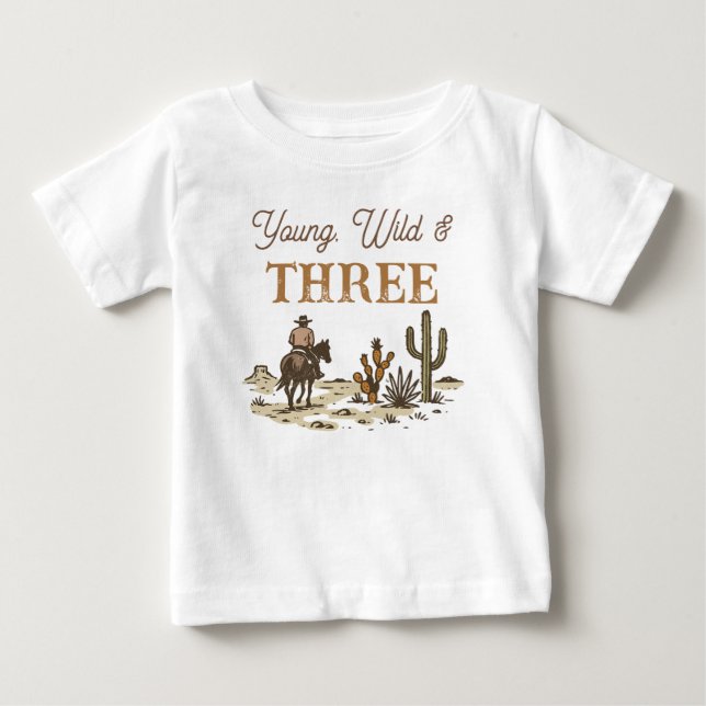 Rustic Brun Cowboy Ung, Vild Tre Födelsedag  T Shirt (Framsida)
