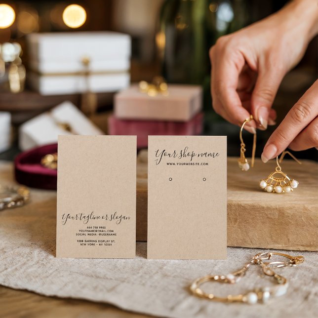 Rustic brunkol, visning för svartörning visitkort (Rustic brown kraft black earring display card)