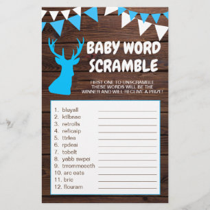 Rustic Buck Blue Boy Shower ORD SCRAMBLE Flygblad