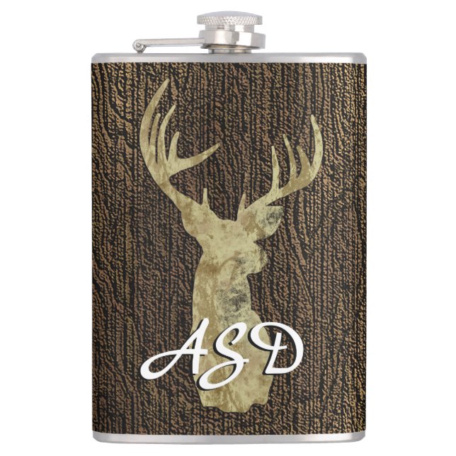 Rustic Buck Hjort Hunting Monogram-kolv Fickplunta (Framsidan)