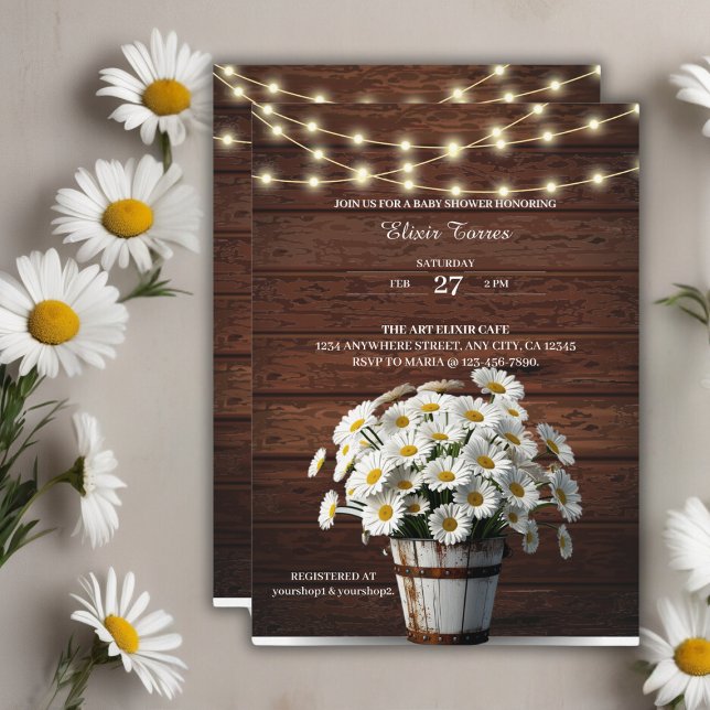 Rustic Bucket-Daisy i Bloom Baby Shower Inbjudningar (Skapare uppladdad)