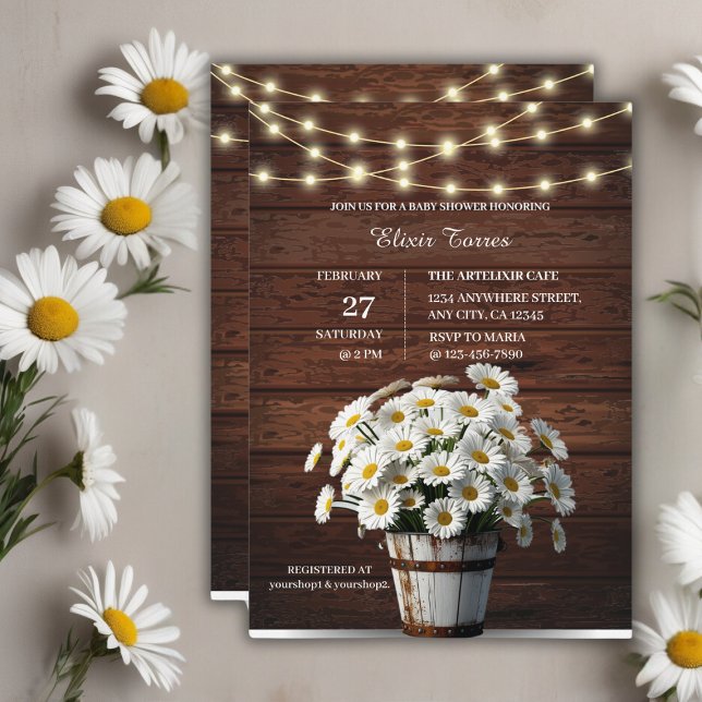 Rustic Bucket-Daisy i Bloom Baby Shower Inbjudningar (Skapare uppladdad)