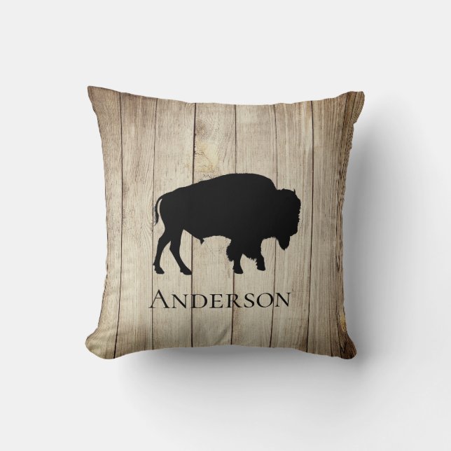 Rustic Buffalo Bison on Wood Kudde (Framsida)