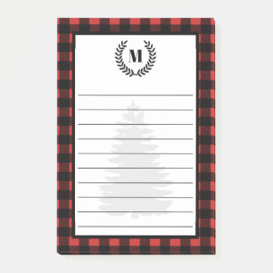 Rustic Buffalo Check Play & Laurels Monogram Post-it Block