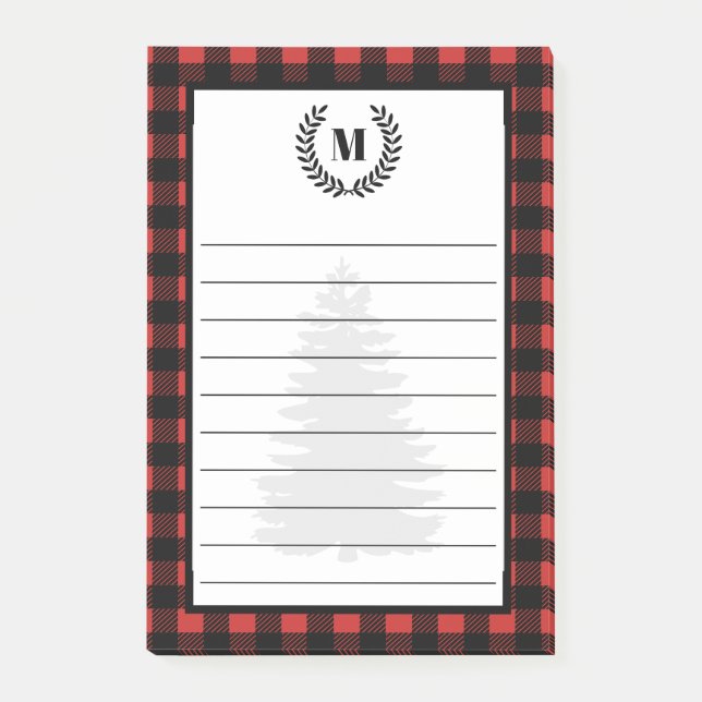 Rustic Buffalo Check Play & Laurels | Monogram Post-it Block (Framsida)